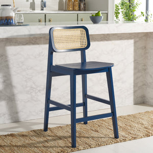 Safavieh Luz Cane Counter Stool - Elegant Natural Rattan Seat With Modern Black Legs For Chic Home Decor Navy ,Natural Wood ,Rattan Bst1509d