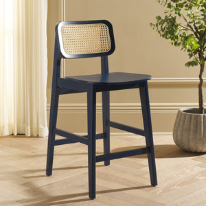 Safavieh Luz Cane Counter Stool - Elegant Natural Rattan Seat With Modern Black Legs For Chic Home Decor Navy ,Natural Wood ,Rattan Bst1509d