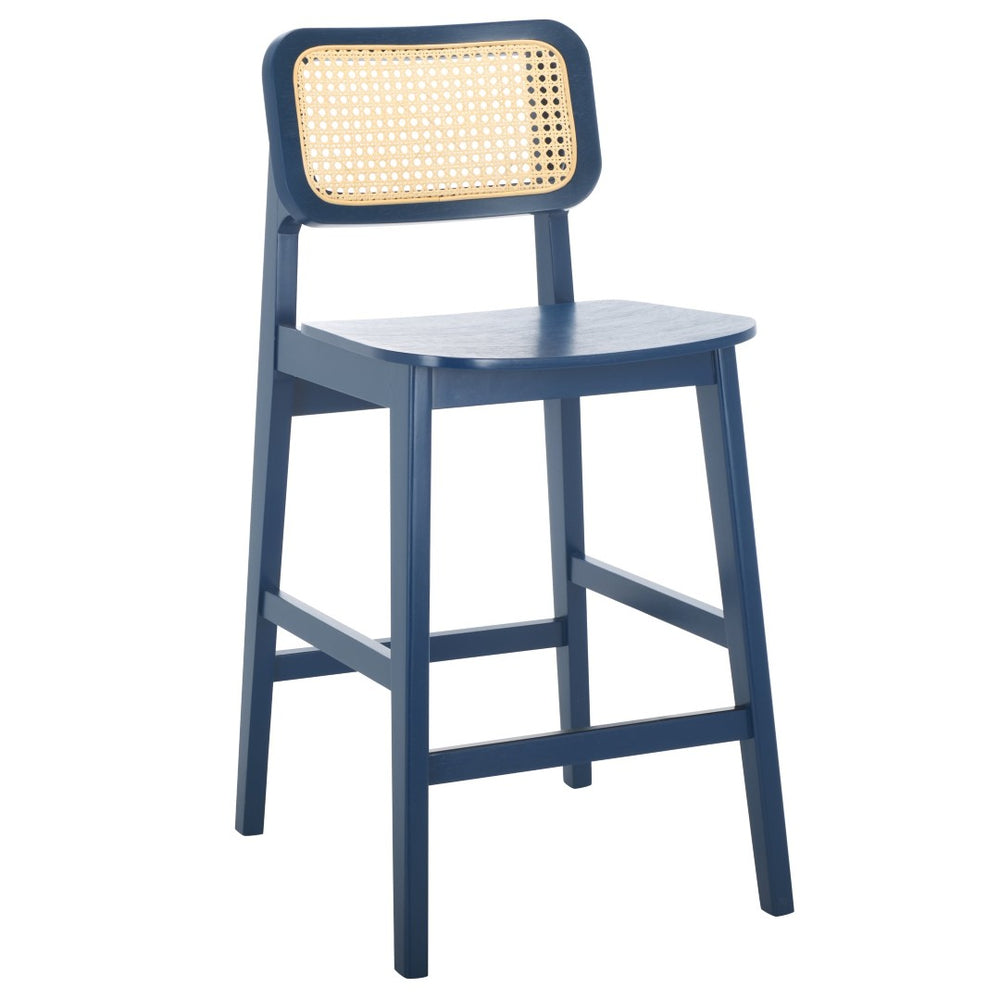 Safavieh Luz Cane Counter Stool - Elegant Hand-Woven Rattan Design With Sturdy Frame For Modern Spaces Navy / Natural Rattan BST1509D