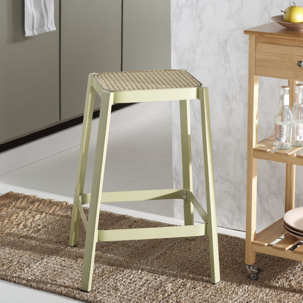 Safavieh Palmyra Counter Stool – Coastal Charm With Rattan-Style Seat & Green Base For Modern Spaces BST2500A