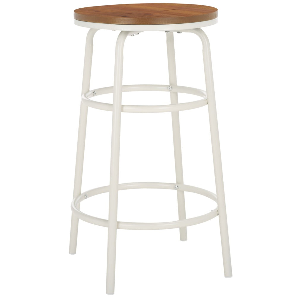 Safavieh Ford Counter Stool - Industrial Farmhouse Style With White Metal Frame & Walnut Wooden Seat, 24" Height BST2501A