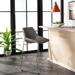 Safavieh Alexis Mid Century Counter Stool - Stylish Retro Design With Comfortable Seating For Modern Spaces Ash Pu/Silver BST3000B