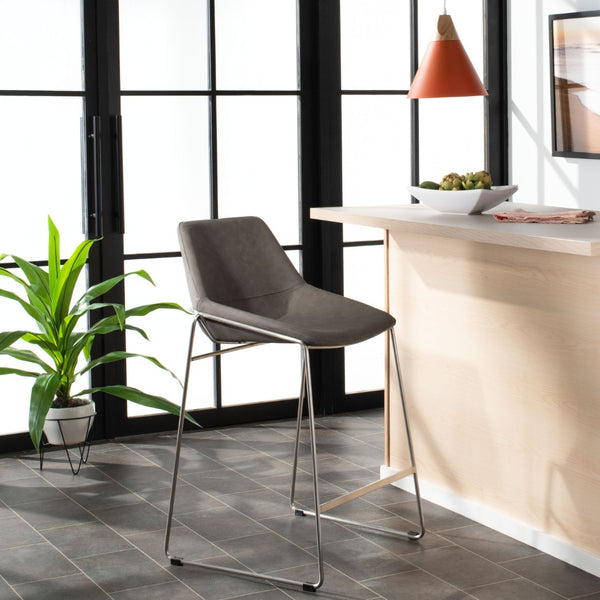 Safavieh Alexis Mid Century Counter Stool - Stylish Retro Design With Comfortable Seating For Modern Spaces Ash Pu/Silver BST3000B