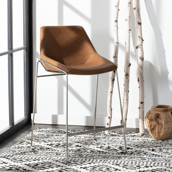 Safavieh Alexis Mid Century Counter Stool - Stylish Retro Design With Comfortable Seating For Modern Spaces Cognac/Black BST3000C