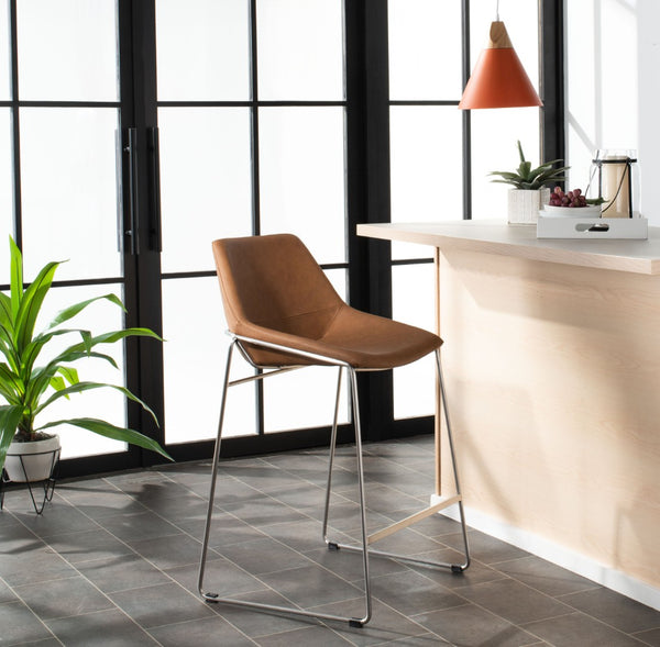 Safavieh Alexis Mid Century Counter Stool - Stylish Retro Design With Comfortable Seating For Modern Spaces Cognac/Black BST3000C