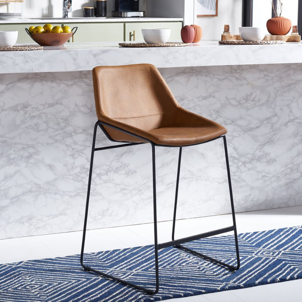 Safavieh Alexis Mid Century Counter Stool - Stylish Retro Design With Comfortable Seating For Modern Spaces Cognac/ Black Legs BST3000F