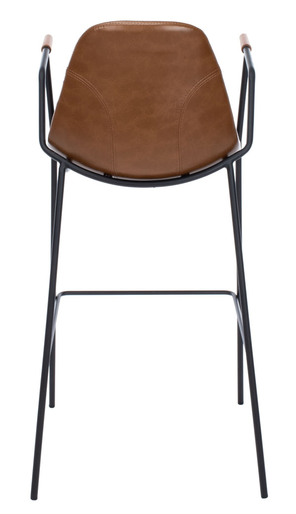 Safavieh Tanner Mid-Century Barstool: Stylish Pu Leather Seat With Walnut Accents & Hairpin Metal Legs Cognac Pu/Black BST3001A