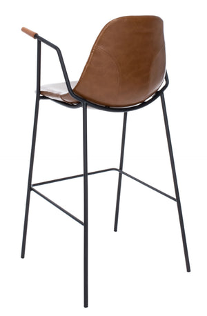 Safavieh Tanner Mid-Century Barstool: Stylish Pu Leather Seat With Walnut Accents & Hairpin Metal Legs Cognac Pu/Black BST3001A