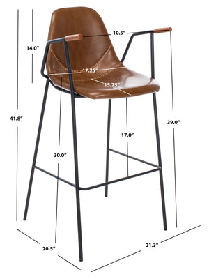 Safavieh Tanner Mid-Century Barstool: Stylish Pu Leather Seat With Walnut Accents & Hairpin Metal Legs Cognac Pu/Black BST3001A