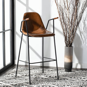 Safavieh Tanner Mid-Century Barstool: Stylish Pu Leather Seat With Walnut Accents & Hairpin Metal Legs Cognac Pu/Black BST3001A