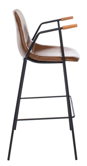 Safavieh Tanner Mid-Century Barstool: Stylish Pu Leather Seat With Walnut Accents & Hairpin Metal Legs Cognac Pu/Black BST3001A
