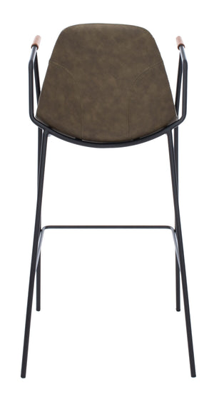 Safavieh Tanner Mid-Century Barstool: Stylish Pu Leather Seat With Walnut Accents & Hairpin Metal Legs Olive Pu/Black BST3001B