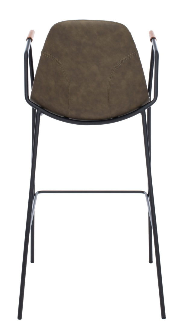 Safavieh Tanner Mid-Century Barstool: Stylish Pu Leather Seat With Walnut Accents & Hairpin Metal Legs Olive Pu/Black BST3001B