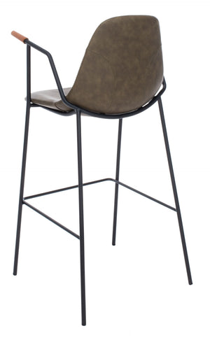 Safavieh Tanner Mid-Century Barstool: Stylish Pu Leather Seat With Walnut Accents & Hairpin Metal Legs Olive Pu/Black BST3001B