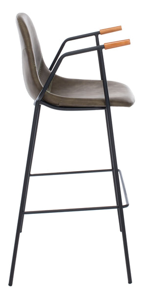 Safavieh Tanner Mid-Century Barstool: Stylish Pu Leather Seat With Walnut Accents & Hairpin Metal Legs Olive Pu/Black BST3001B