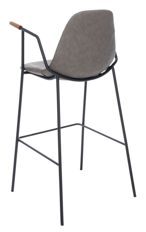 Safavieh Tanner Mid-Century Barstool: Stylish Pu Leather Seat With Walnut Accents & Hairpin Metal Legs Ash Pu/Black BST3001C
