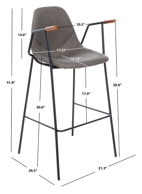 Safavieh Tanner Mid-Century Barstool: Stylish Pu Leather Seat With Walnut Accents & Hairpin Metal Legs Ash Pu/Black BST3001C