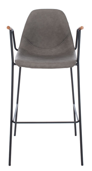 Safavieh Tanner Mid-Century Barstool: Stylish Pu Leather Seat With Walnut Accents & Hairpin Metal Legs Ash Pu/Black BST3001C