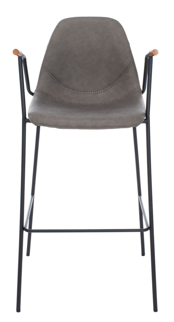 Safavieh Tanner Mid-Century Barstool: Stylish Pu Leather Seat With Walnut Accents & Hairpin Metal Legs Ash Pu/Black BST3001C