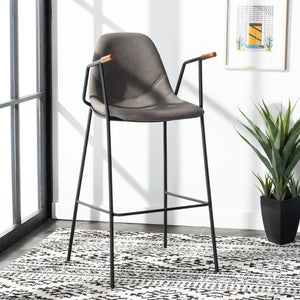 Safavieh Tanner Mid-Century Barstool: Stylish Pu Leather Seat With Walnut Accents & Hairpin Metal Legs Ash Pu/Black BST3001C