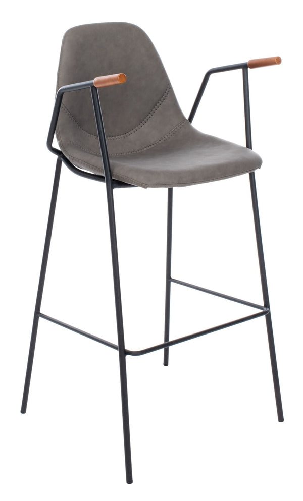 Safavieh Tanner Mid-Century Barstool: Stylish Pu Leather Seat With Walnut Accents & Hairpin Metal Legs Ash Pu/Black BST3001C