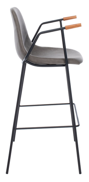 Safavieh Tanner Mid-Century Barstool: Stylish Pu Leather Seat With Walnut Accents & Hairpin Metal Legs Ash Pu/Black BST3001C