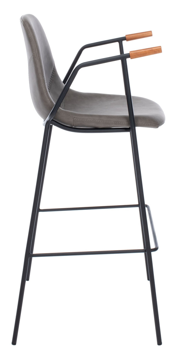Safavieh Tanner Mid-Century Barstool: Stylish Pu Leather Seat With Walnut Accents & Hairpin Metal Legs Ash Pu/Black BST3001C