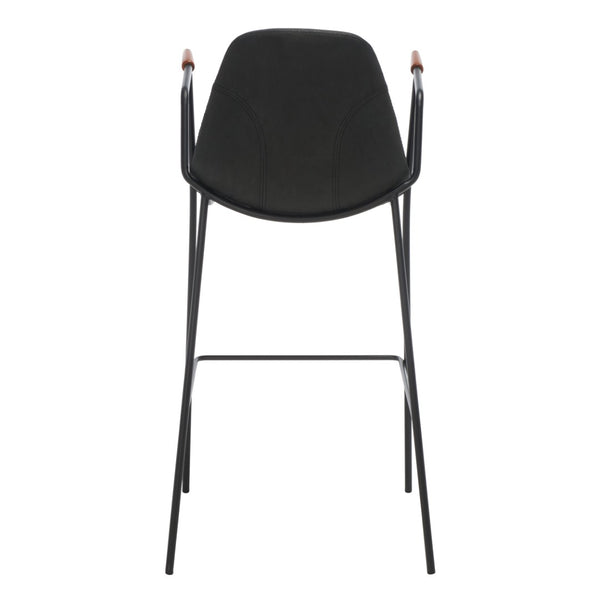 Safavieh Tanner Mid-Century Barstool: Stylish Pu Leather Seat With Walnut Accents & Hairpin Metal Legs Black Body /Walnut Armrest BST3001D