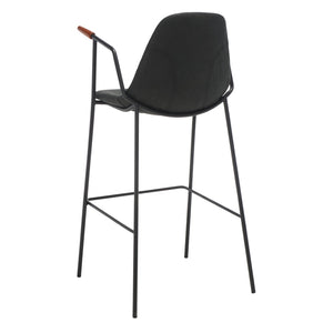 Safavieh Tanner Mid-Century Barstool: Stylish Pu Leather Seat With Walnut Accents & Hairpin Metal Legs Black Body /Walnut Armrest BST3001D