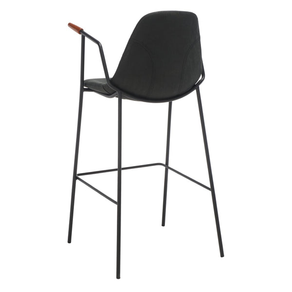 Safavieh Tanner Mid-Century Barstool: Stylish Pu Leather Seat With Walnut Accents & Hairpin Metal Legs Black Body /Walnut Armrest BST3001D