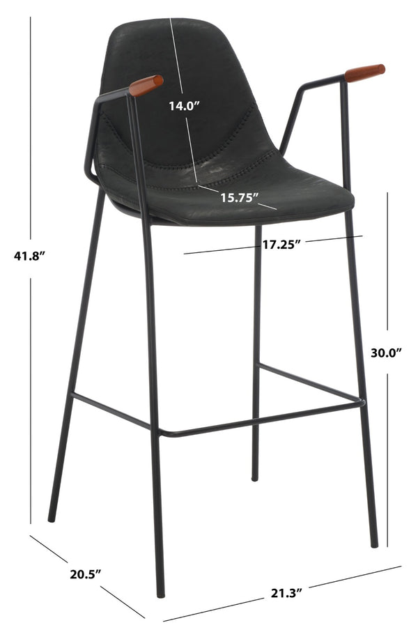 Safavieh Tanner Mid-Century Barstool: Stylish Pu Leather Seat With Walnut Accents & Hairpin Metal Legs Black Body /Walnut Armrest BST3001D