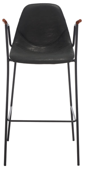 Safavieh Tanner Mid-Century Barstool: Stylish Pu Leather Seat With Walnut Accents & Hairpin Metal Legs Black Body /Walnut Armrest BST3001D