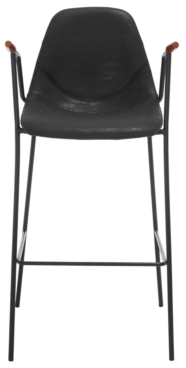 Safavieh Tanner Mid-Century Barstool: Stylish Pu Leather Seat With Walnut Accents & Hairpin Metal Legs Black Body /Walnut Armrest BST3001D
