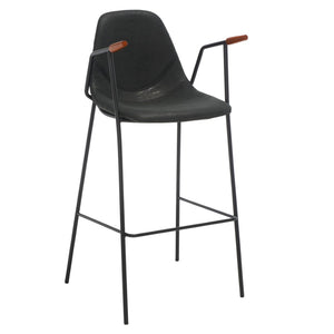 Safavieh Tanner Mid-Century Barstool: Stylish Pu Leather Seat With Walnut Accents & Hairpin Metal Legs Black Body /Walnut Armrest BST3001D