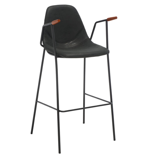 Safavieh Tanner Mid-Century Barstool: Stylish Pu Leather Seat With Walnut Accents & Hairpin Metal Legs Black Body /Walnut Armrest BST3001D