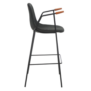 Safavieh Tanner Mid-Century Barstool: Stylish Pu Leather Seat With Walnut Accents & Hairpin Metal Legs Black Body /Walnut Armrest BST3001D