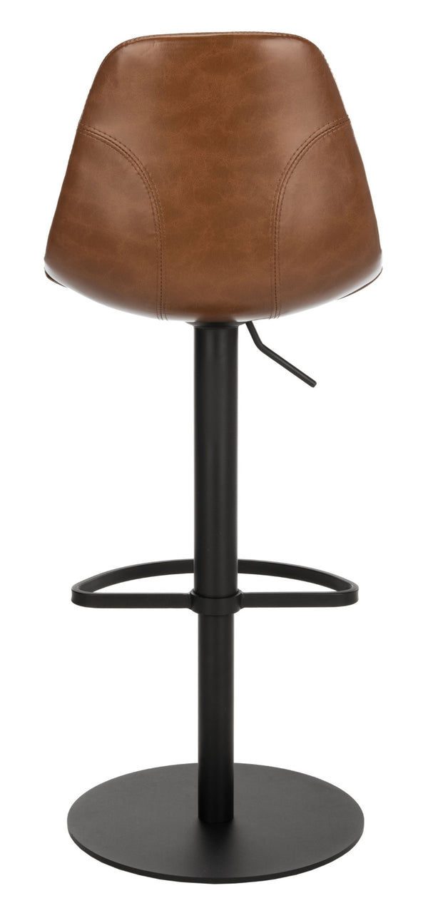 Safavieh Sky Adjustable Swivel Bar Stool – Mid-Century Modern Design, Versatile Height, Cozy Faux Leather Seat Cognac Pu/Black BST3003A
