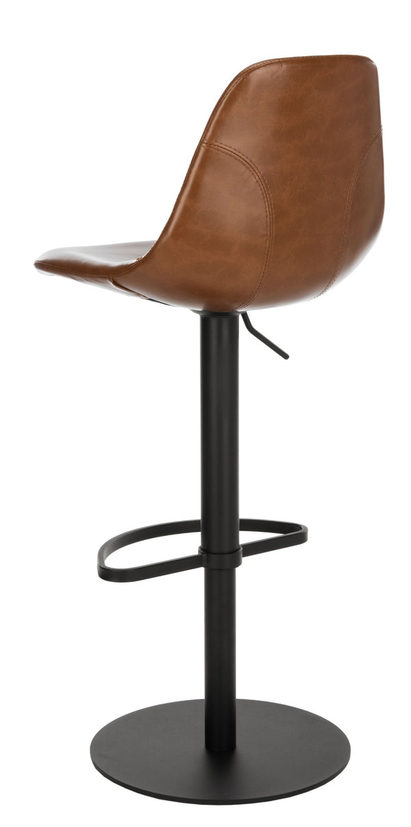 Safavieh Sky Adjustable Swivel Bar Stool – Mid-Century Modern Design, Versatile Height, Cozy Faux Leather Seat Cognac Pu/Black BST3003A