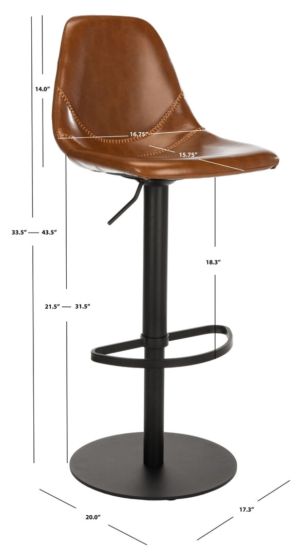Safavieh Sky Adjustable Swivel Bar Stool – Mid-Century Modern Design, Versatile Height, Cozy Faux Leather Seat Cognac Pu/Black BST3003A
