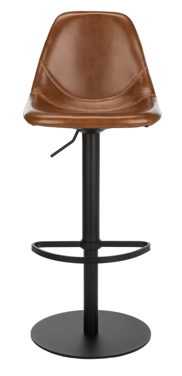 Safavieh Sky Adjustable Swivel Bar Stool – Mid-Century Modern Design, Versatile Height, Cozy Faux Leather Seat Cognac Pu/Black BST3003A