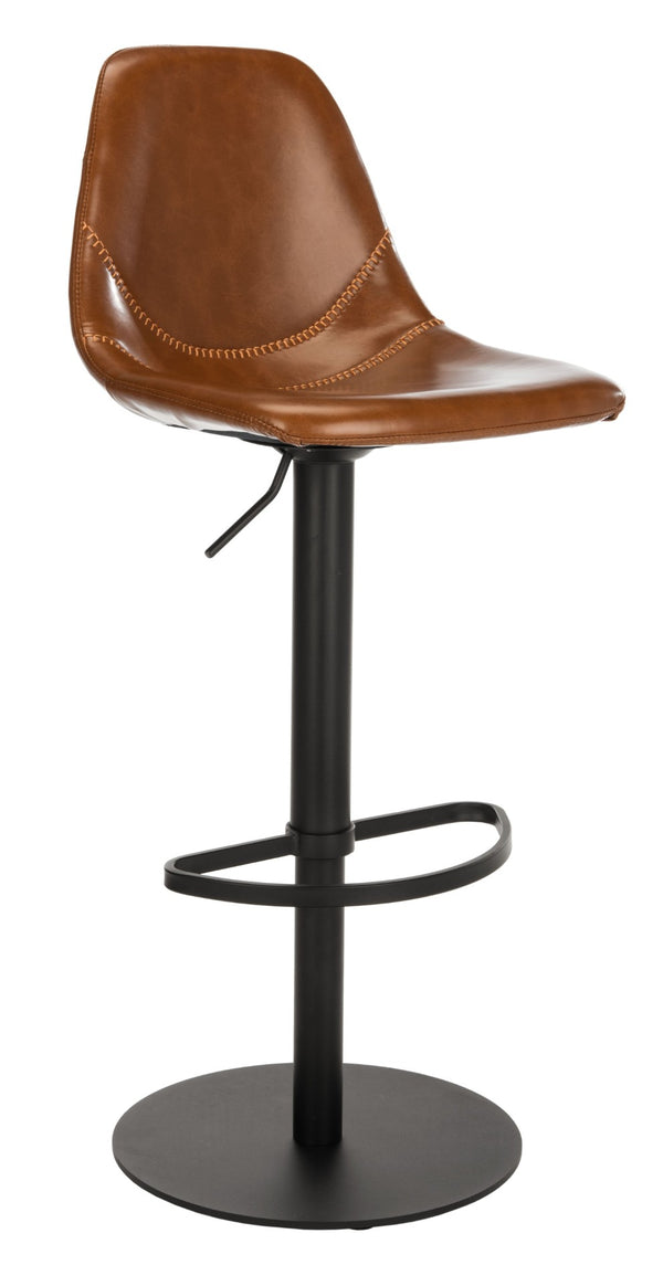 Safavieh Sky Adjustable Swivel Bar Stool – Mid-Century Modern Design, Versatile Height, Cozy Faux Leather Seat Cognac Pu/Black BST3003A