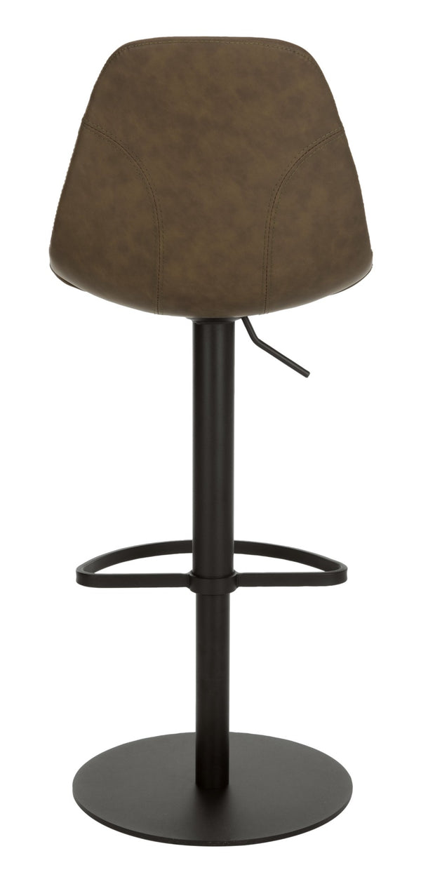 Safavieh Sky Adjustable Swivel Bar Stool – Mid-Century Modern Design, Versatile Height, Cozy Faux Leather Seat Olive Pu/Black BST3003B