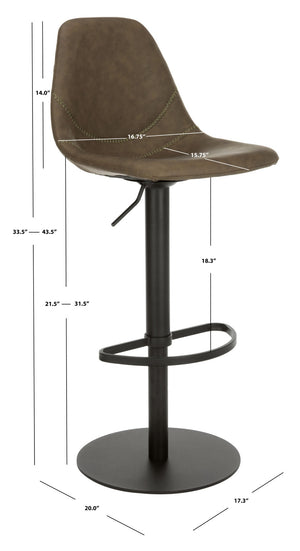 Safavieh Sky Adjustable Swivel Bar Stool – Mid-Century Modern Design, Versatile Height, Cozy Faux Leather Seat Olive Pu/Black BST3003B