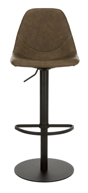 Safavieh Sky Adjustable Swivel Bar Stool – Mid-Century Modern Design, Versatile Height, Cozy Faux Leather Seat Olive Pu/Black BST3003B