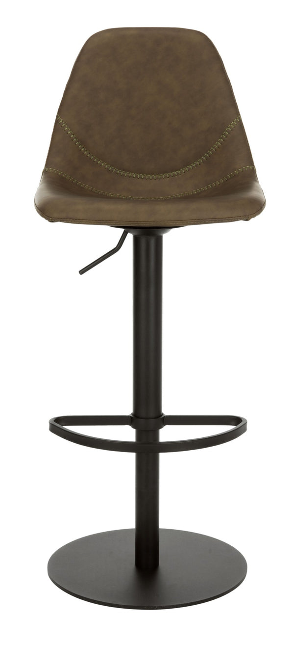 Safavieh Sky Adjustable Swivel Bar Stool – Mid-Century Modern Design, Versatile Height, Cozy Faux Leather Seat Olive Pu/Black BST3003B