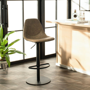 Safavieh Sky Adjustable Swivel Bar Stool – Mid-Century Modern Design, Versatile Height, Cozy Faux Leather Seat Olive Pu/Black BST3003B