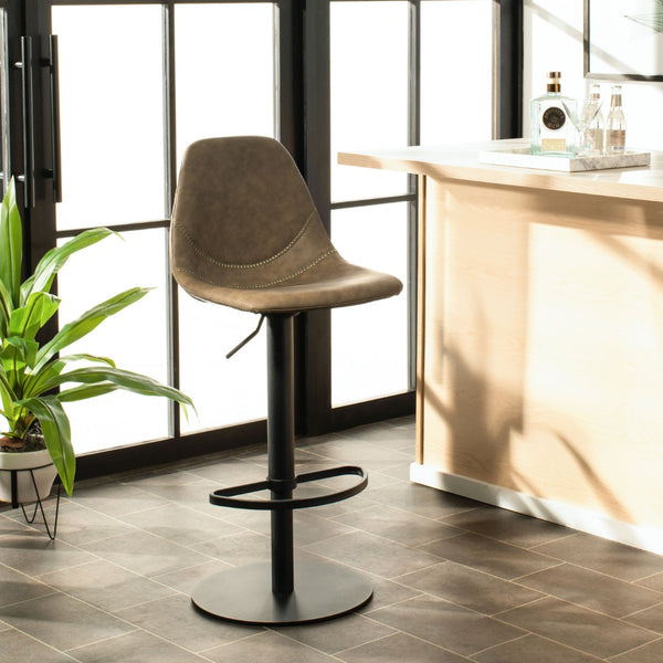 Safavieh Sky Adjustable Swivel Bar Stool – Mid-Century Modern Design, Versatile Height, Cozy Faux Leather Seat Olive Pu/Black BST3003B