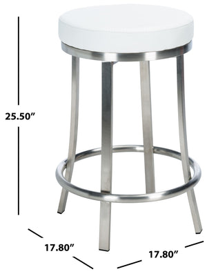 Safavieh Obito Contemporary Swivel Counter Stool With Vegan Leather Seat And Sleek Stainless Steel Frame White  / Brushed Nickle BST3004A