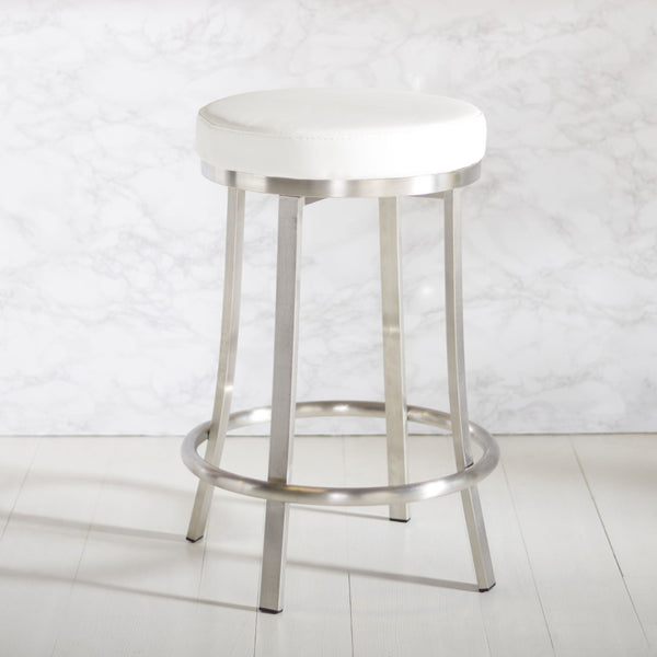 Safavieh Obito Contemporary Swivel Counter Stool With Vegan Leather Seat And Sleek Stainless Steel Frame White  / Brushed Nickle BST3004A