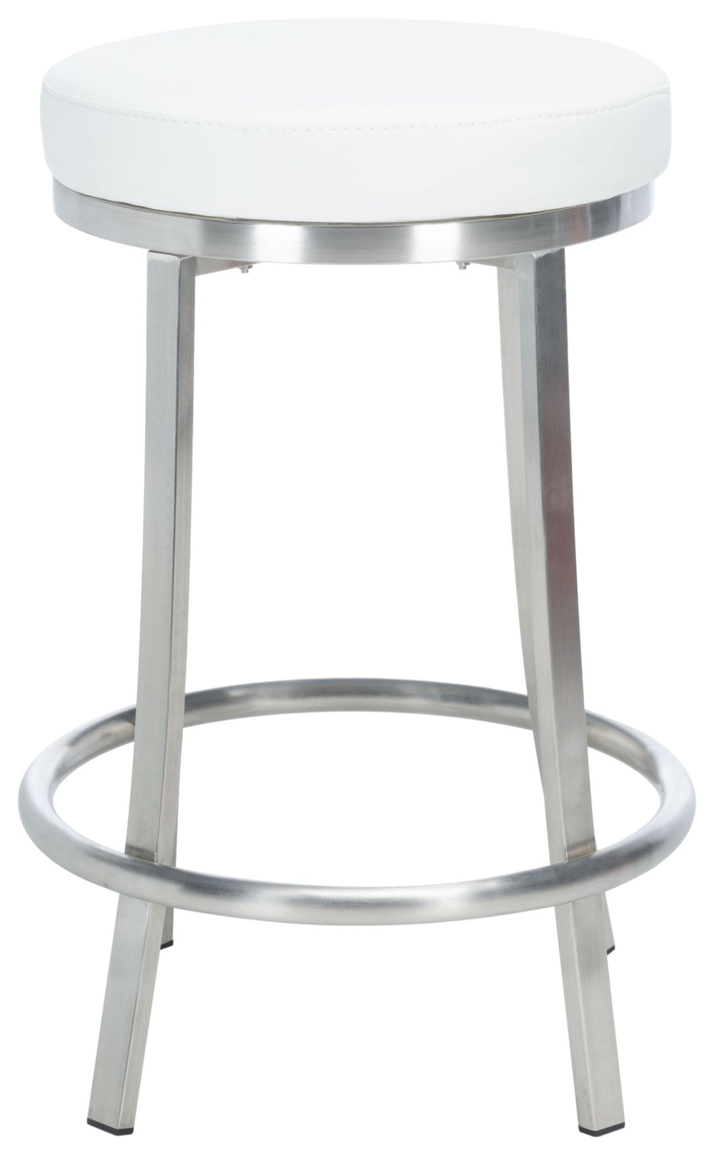 Safavieh Obito Contemporary Swivel Counter Stool With Vegan Leather Seat And Sleek Stainless Steel Frame White  / Brushed Nickle BST3004A